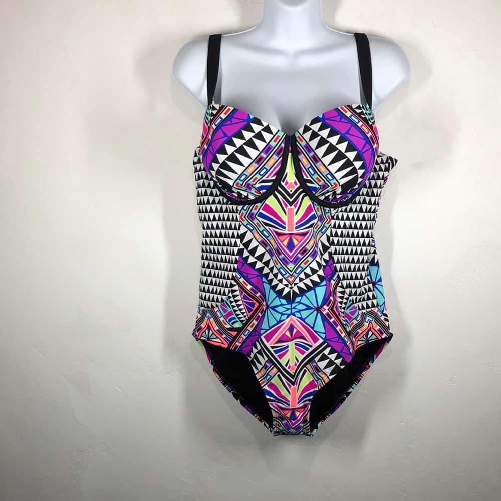 Swimsuits for All multi color geometric one piece swimsuit size 16